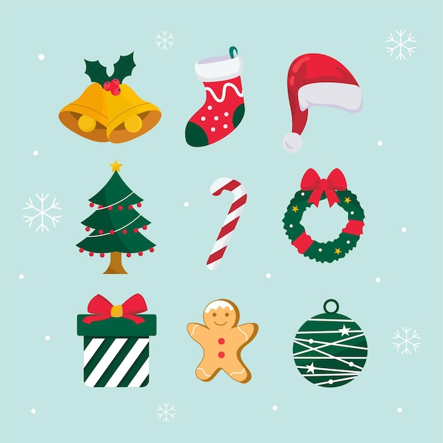 Coleção de design plano de elementos de natal