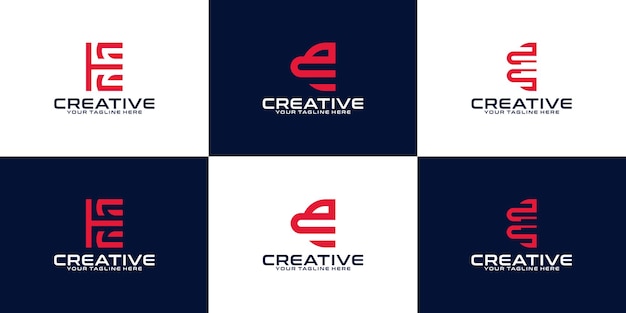 Coleção de designs abstratos de logotipo da letra e inicial. ícone para negócios digitais, tecnologia.