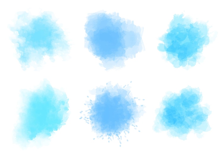 Vetor coleção de designs de respingos de aquarela azul pastel