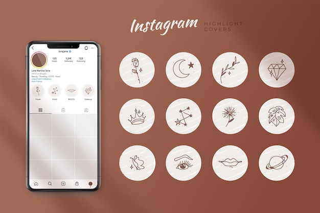 Vetor coleção de destaques do instagram desenhada à mão