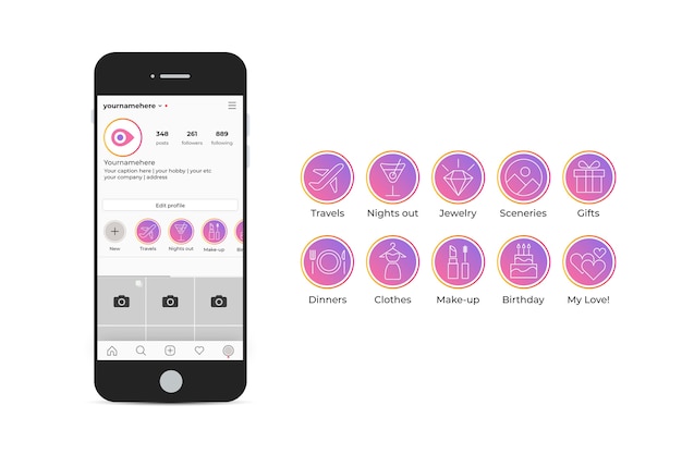 Coleção de destaques do instagram gradiente