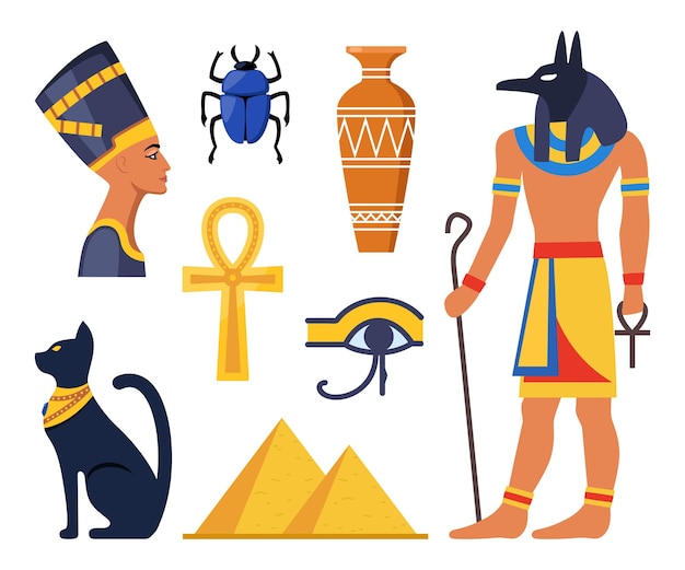 Coleção de deuses e criaturas mitológicas do antigo Egito da mitologia egípcia