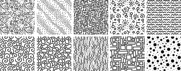 Coleção de dez padrão de doodle abstrato