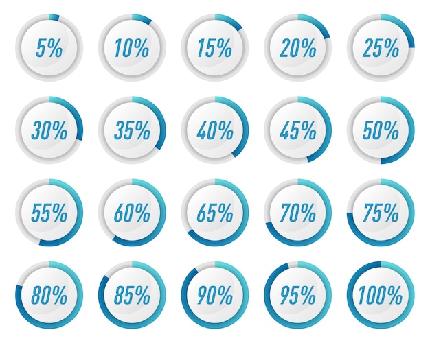 Coleção de diagramas de porcentagem do círculo azul para infográficos