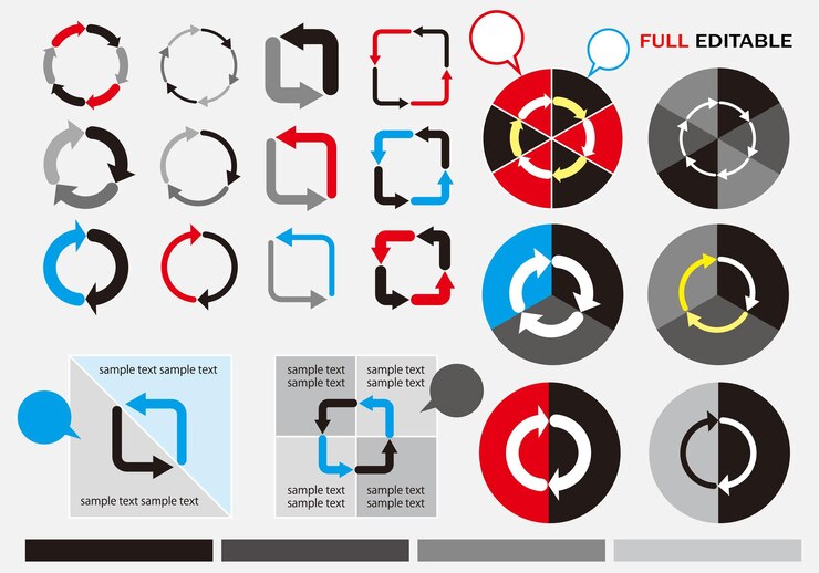 Vetor coleção de diferentes elementos de desenho de flecha e circular