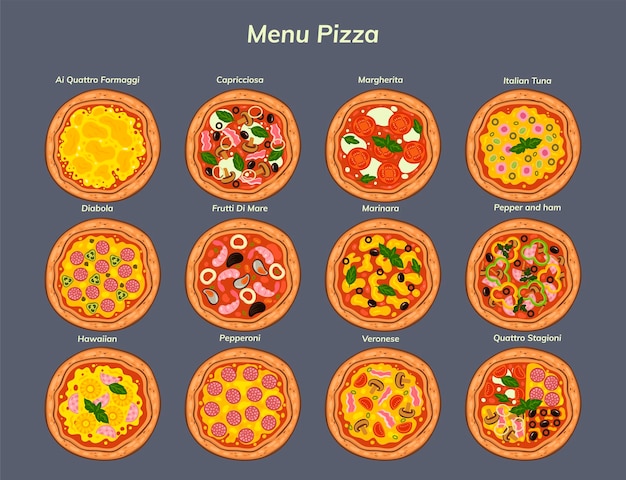 Coleção de diferentes tipos de pizza
