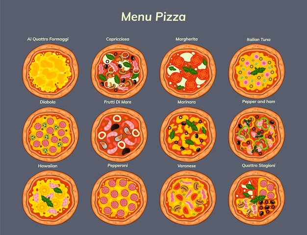 Coleção de diferentes tipos de pizza