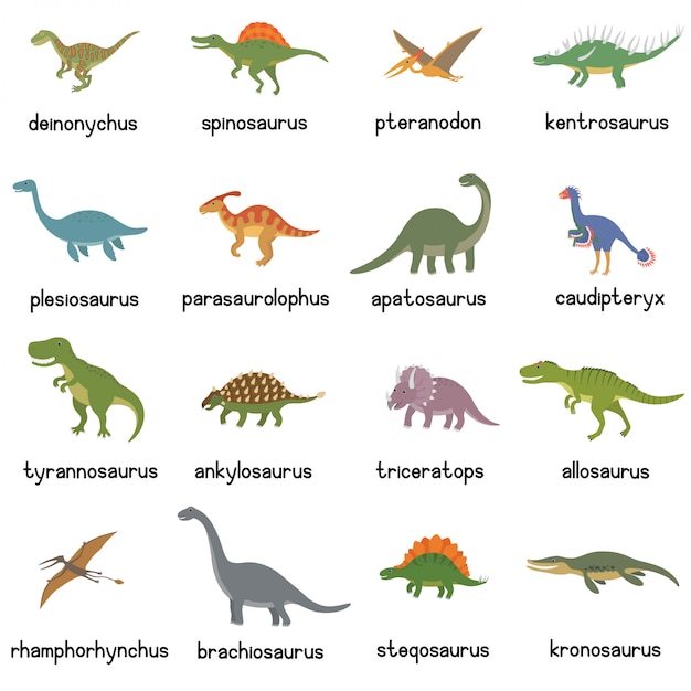 Vetor coleção de dinossauros planas fofos