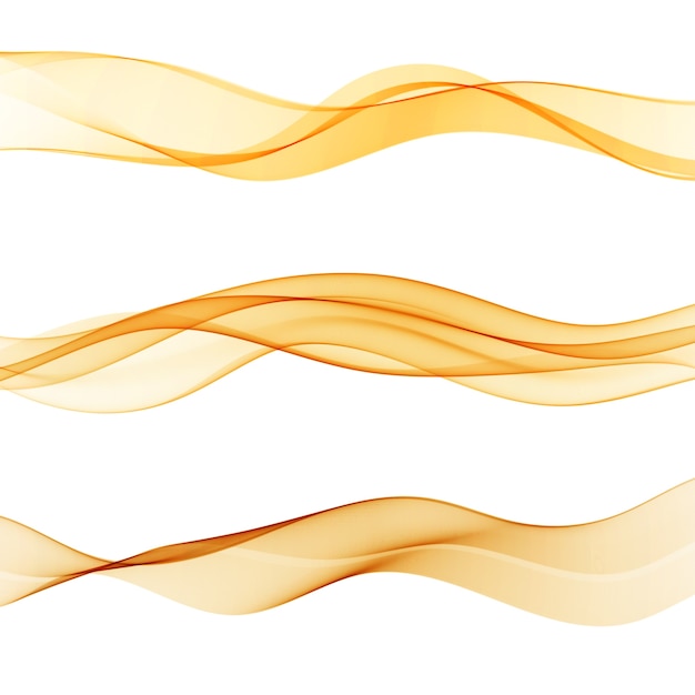 Coleção de divisores de linhas laranja abstratas de três belas ondas de swoosh de velocidade gradiente. fluxo de onda