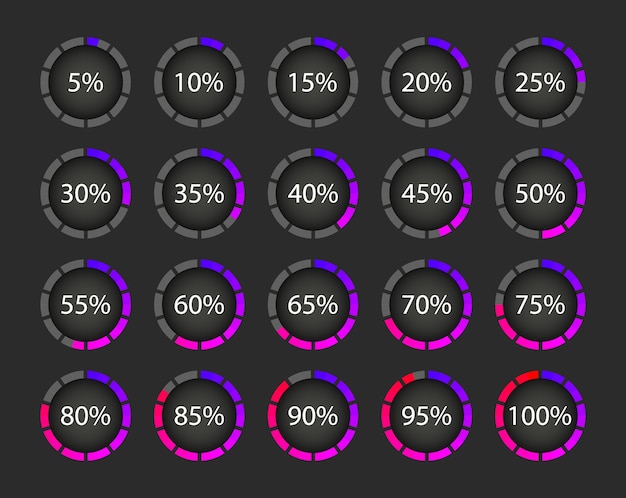 Coleção de downloads em porcentagem. carregamento do círculo de progresso. elementos