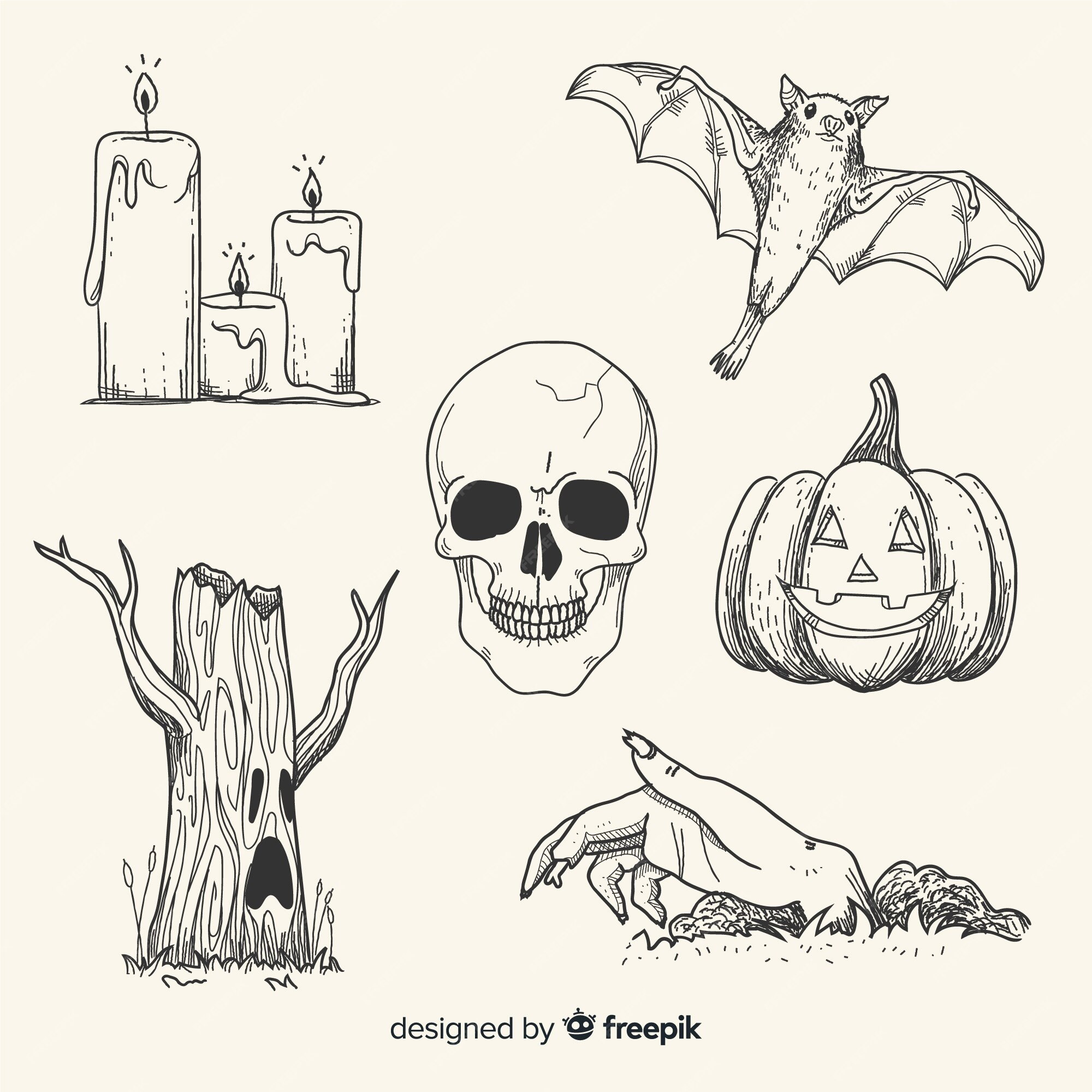 Desenho De Elementos De Halloween Desenhados à Mão Ilustração Stock -  Ilustração de jogo, pronto: 237967852