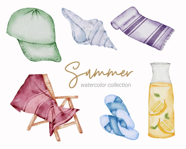 Coleção de elementos aquarela de verão