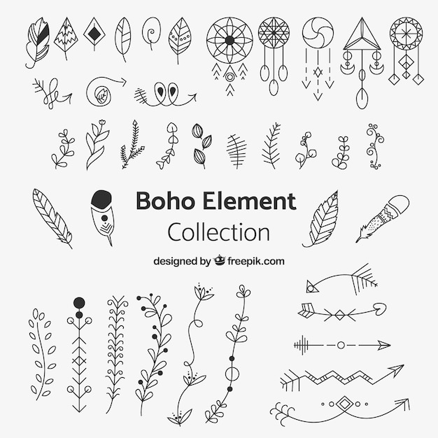 Coleção de elementos boho com design plano