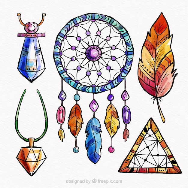 Coleção de elementos Boho em estilo aquarela
