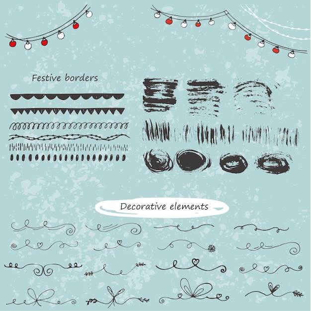 Coleção de elementos caligráficos do vetor, bordas, guirlandas, floreios e decorações de página, mega conjunto para design de natal perfeito. ilustração vetorial.