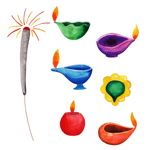 Coleção de elementos de aquarela diwali