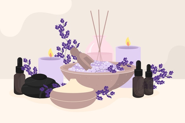 Coleção de elementos de aromaterapia desenhados à mão plana