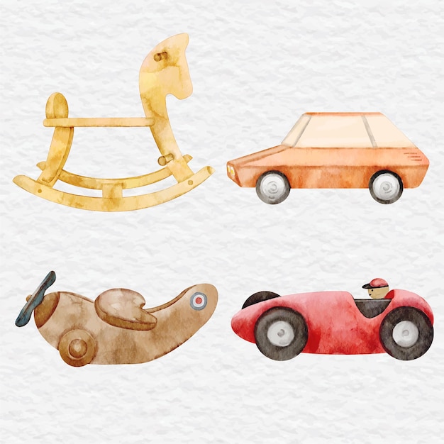 Coleção de elementos de brinquedos para crianças em aquarela