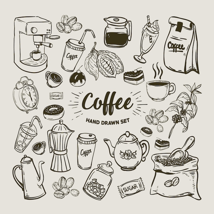 Vetor coleção de elementos de café