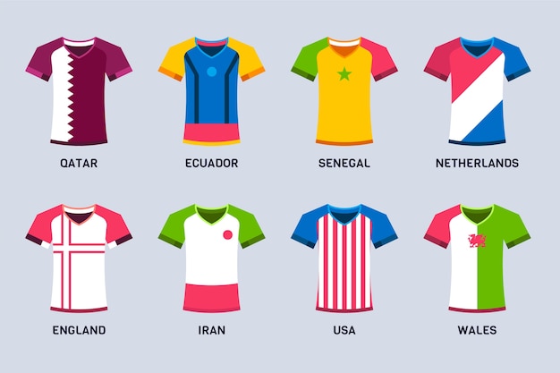 Vetor coleção de elementos de camisa de futebol da seleção nacional