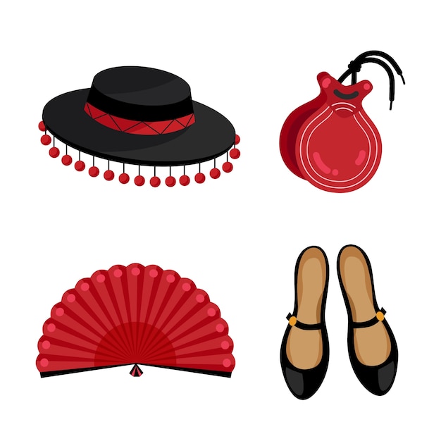 Coleção de elementos de dança flamenca desenhados à mão