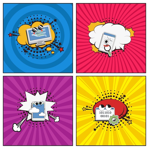 Coleção de elementos de desenhos animados planos desenhados à mão Habilidades de programação