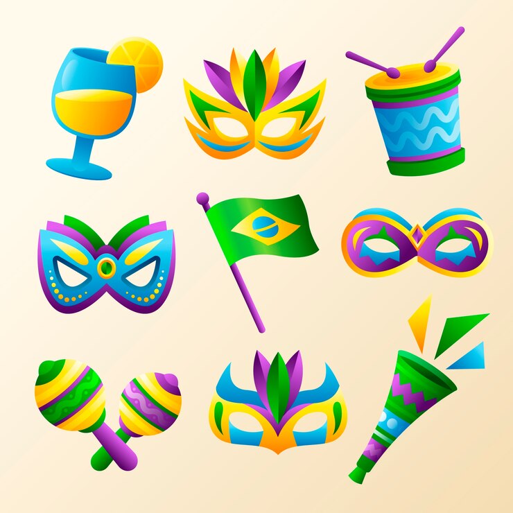 Vetor coleção de elementos de design de carnaval brasileiro gradiente de carnaval