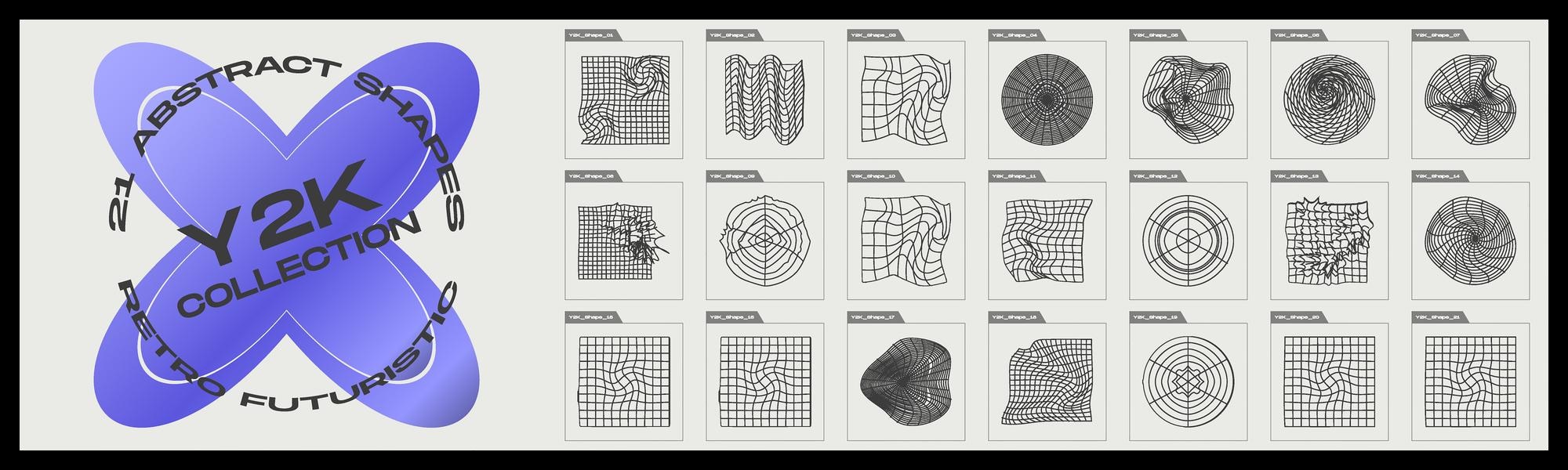 Coleção de elementos de design de geometria y2k retrofuturista coleção de  ornamentos de símbolos geométricos gráficos abstratos para decoração