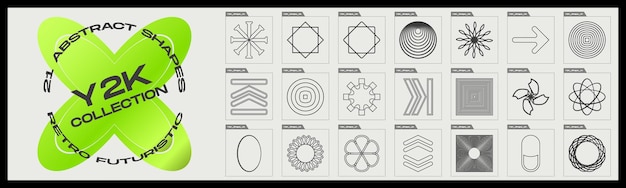 Coleção de elementos de design de geometria y2k retrofuturista Grande coleção de objetos geométricos gráficos abstratos Objetos no estilo y2k