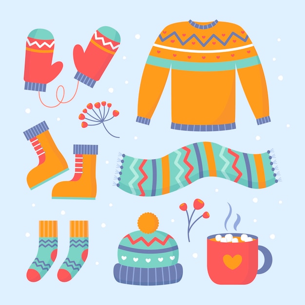 Coleção de elementos de design plano para a temporada de inverno