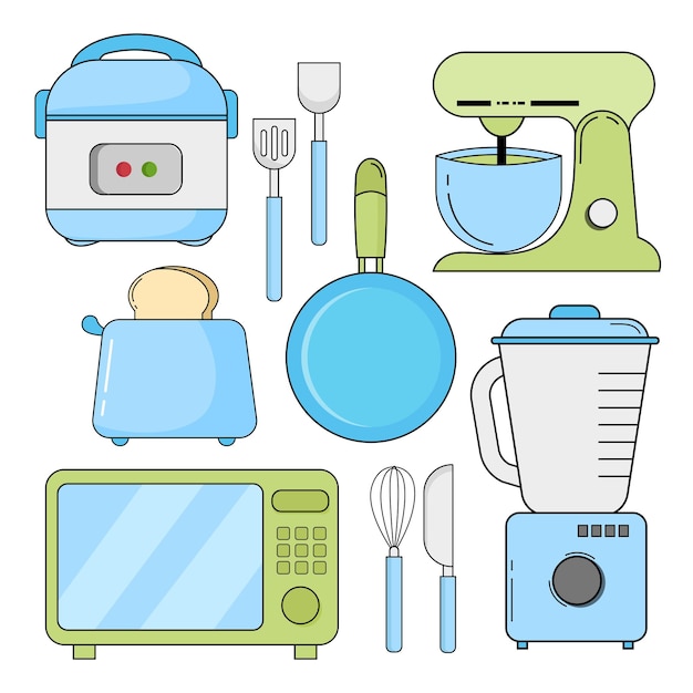 Vetor coleção de elementos de equipamentos domésticos simples em ilustração plana