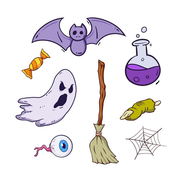 Vetor coleção de elementos de halloween desenhados à mão