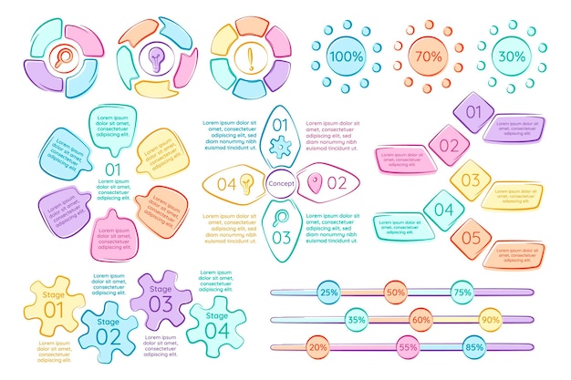 Coleção de elementos de infográfico desenhado à mão