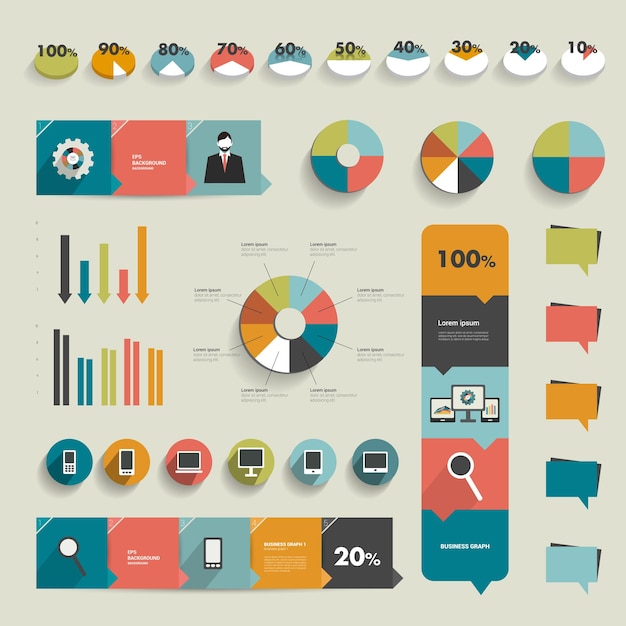 Coleção de elementos de infográficos planos.