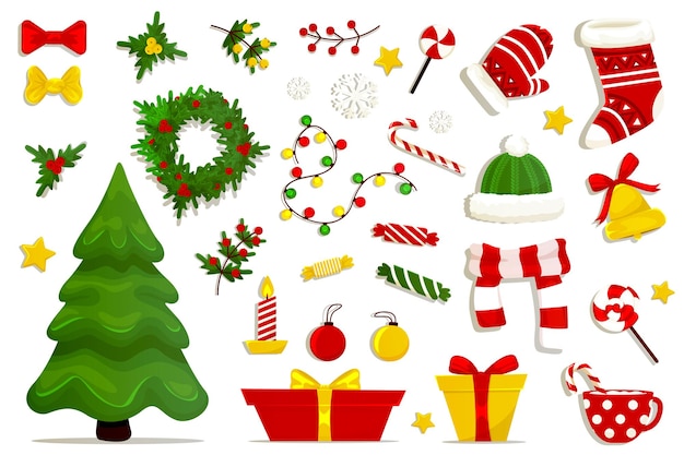 Coleção de elementos de Natal isolados no branco