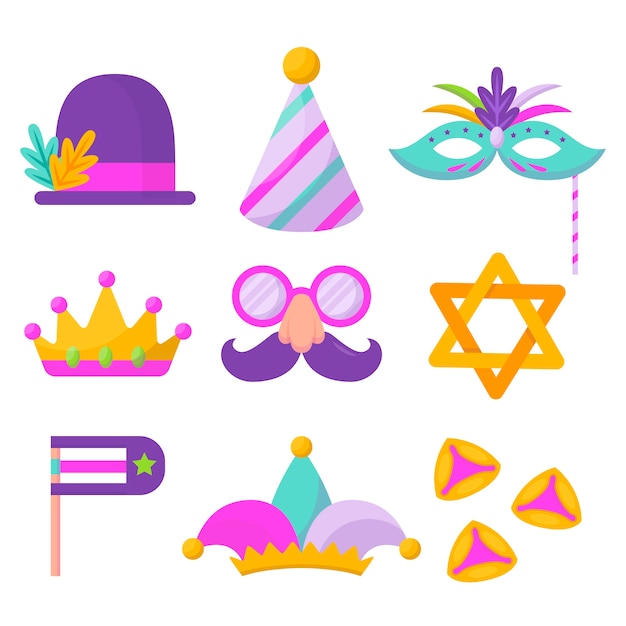 Coleção de elementos de purim plana