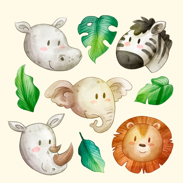 Coleção de elementos de safári em aquarela