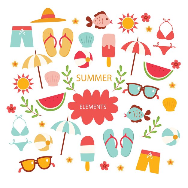Coleção de elementos de verão em design plano