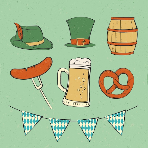 Coleção de elementos desenhados à mão para celebração da oktoberfest