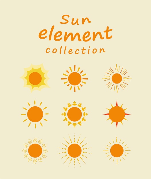 Coleção de elementos do ícone do sol elementos gráficos para o verão