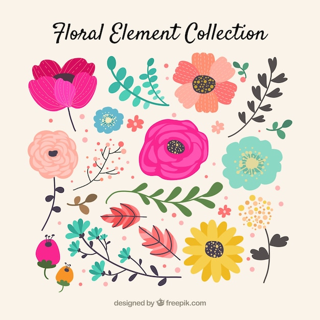 Vetor coleção de elementos florais coloridos com design plano