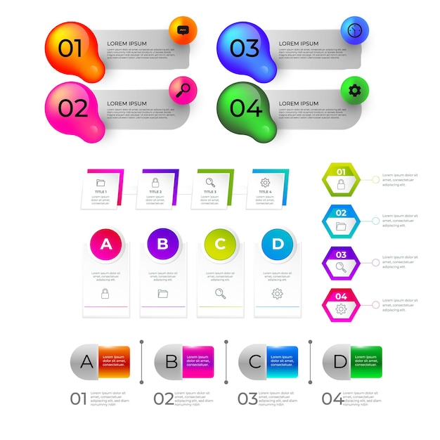 Coleção de elementos infográficos de gradiente