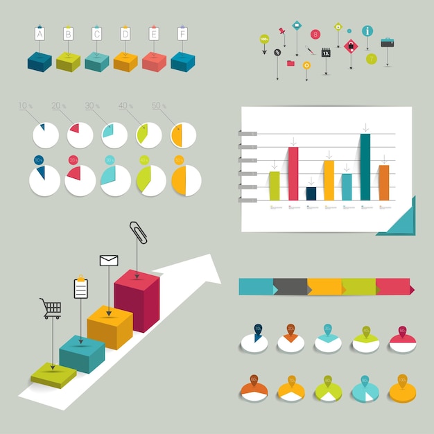 Coleção de elementos infográficos planos coloridos.