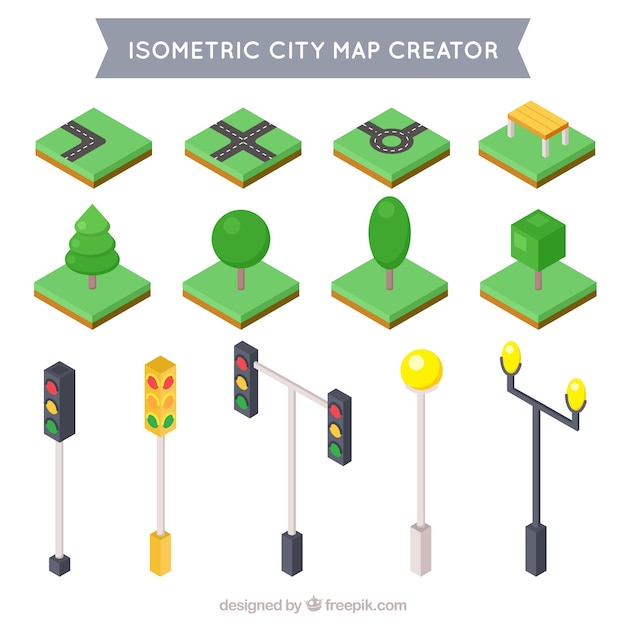 Coleção de elementos isométricos para decorar sua cidade