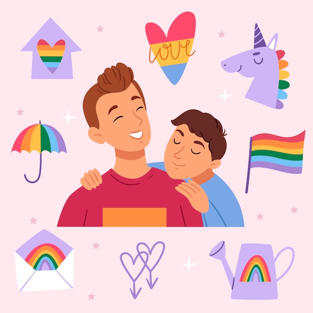 Coleção de elementos lgbt do mês do orgulho plano