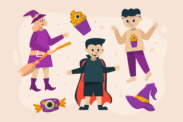 Coleção de elementos plana halloween