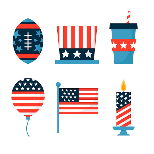 Vetor coleção de elementos planos para celebração americana de 4 de julho