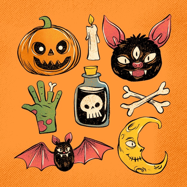 Coleção de elementos Vintage Halloween