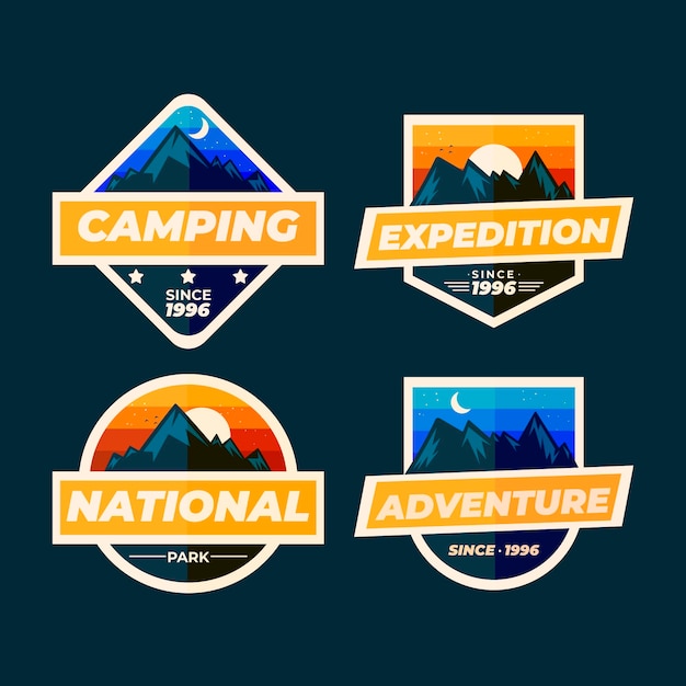 Coleção de emblemas de aventura plana