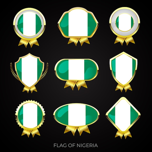 Coleção de emblemas de bandeira dourada de luxo da nigéria